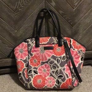 vera bradley large multi strap quilted tote bag, red/pink/gray